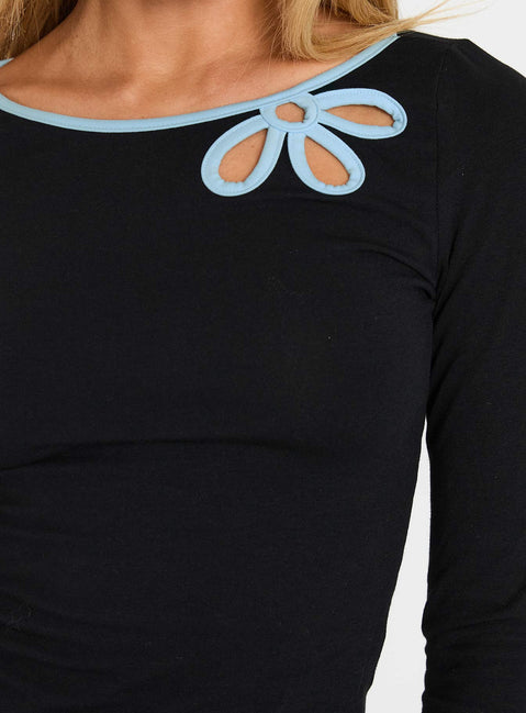 product Princess Polly Double Back Floral Cut Out Long Sleeve Top Black Full Sleeves Scoop Neck 