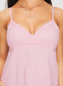 back view of model wearing Princess Polly Lunya Mini Dress Pink V-Neck 