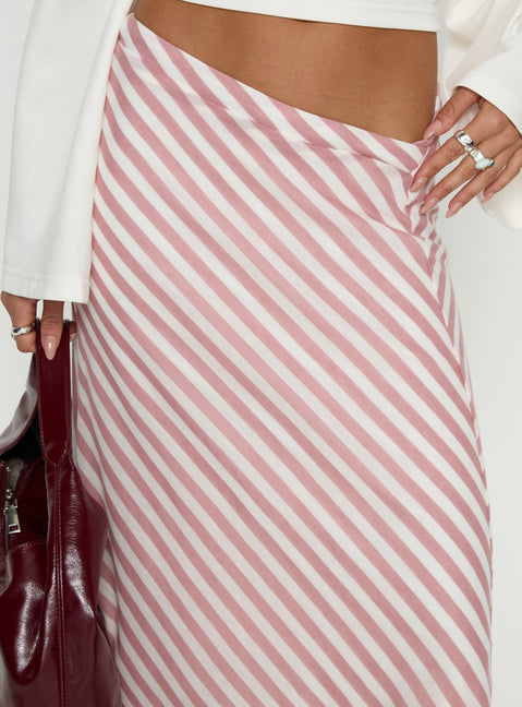 product Princess Polly Gwenora Asymmetrical Midi Skirt Pink Stripe Midi Skirts Skirts 