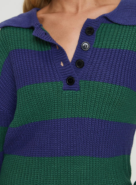 back view of model wearing Princess Polly Olivah Jumper Blue / Green Longline Jumpers Jumpers 