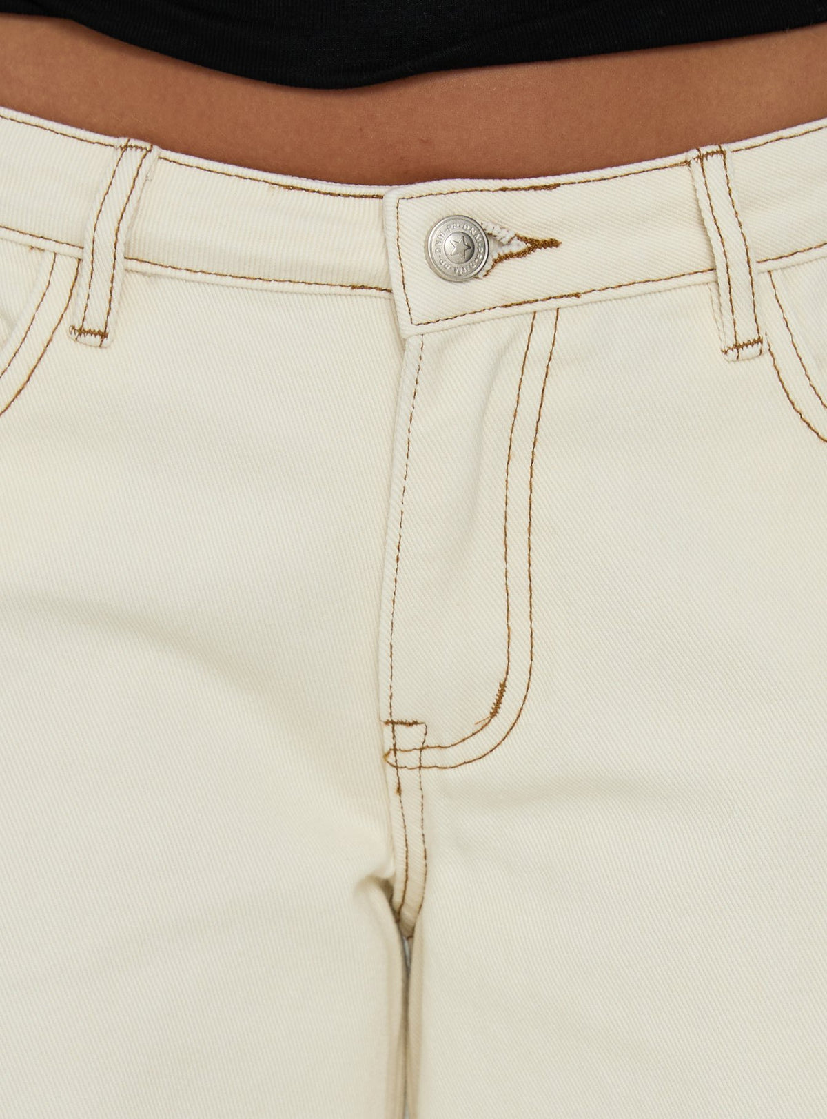 Showcasing Ramos Low Rise Wide Leg Jeans in Cream womens-jeans with low-rise waist detail