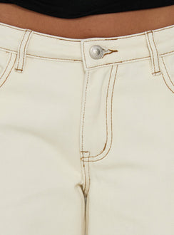 Showcasing Ramos Low Rise Wide Leg Jeans in Cream womens-jeans with low-rise waist detail