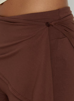 Showcasing Masimo Layered Pants Chocolate in womens regular pants with high-rise wide-leg design detail Princess Polly