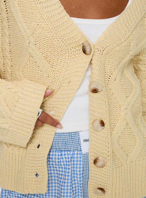 product Princess Polly Daxtan Cable Cardigan Lemon Cropped Jumpers Jumpers 