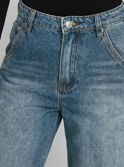 product Princess Polly Sacramento High Rise Straight Leg Jeans Mid Blue Denim High Rise Jeans Jeans 