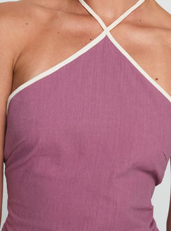 product Princess Polly Carmelah Top Purple / White Sleeveless Asymmetric Neckline 