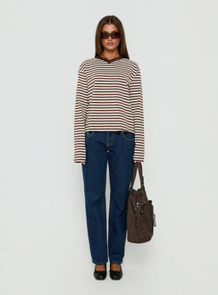 Viollette V Neck Long Sleeve Top Brown Stripe