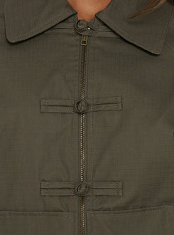 Satchie Utility Frog Closure Bomber Jacket Khaki