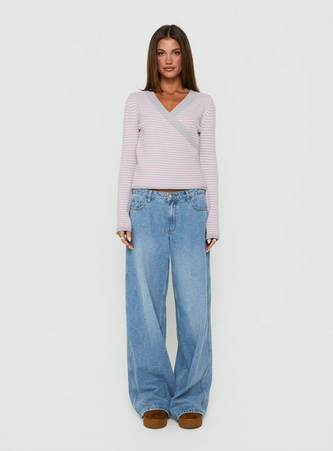 Lulieta Wrap Detail Knit Sweater Pink / Grey Stripe