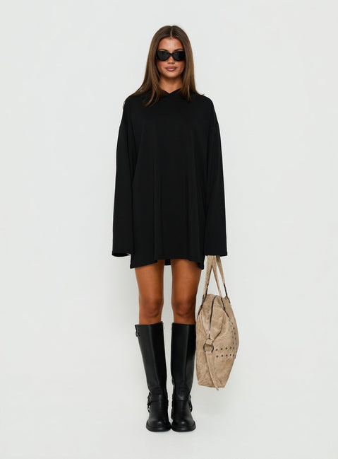 Settle Down Long Sleeve V Neck Mini Dress Black
