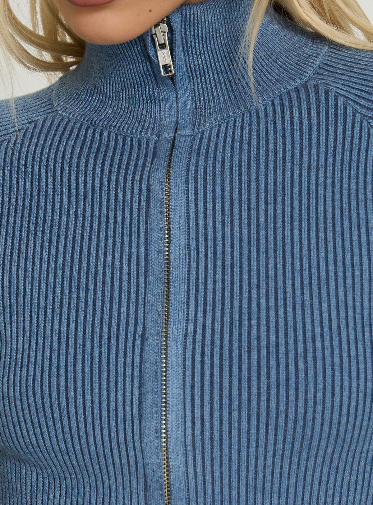 Kovah Zip Through Funnel Neck Knit Sweater Blue