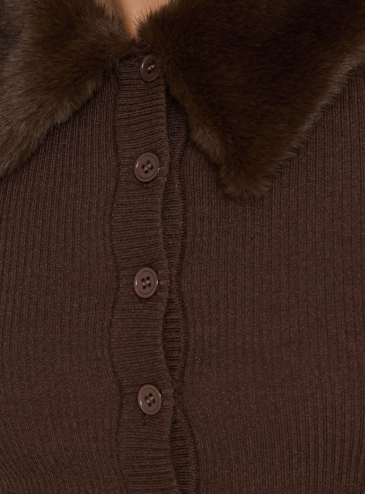 Introducing the Chiqueeta Faux Fur Trim Knit Cardigan in chocolate womens-jumpers with short length product Princess Polly