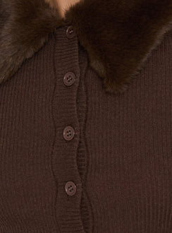 Introducing the Chiqueeta Faux Fur Trim Knit Cardigan in chocolate womens-jumpers with short length product Princess Polly