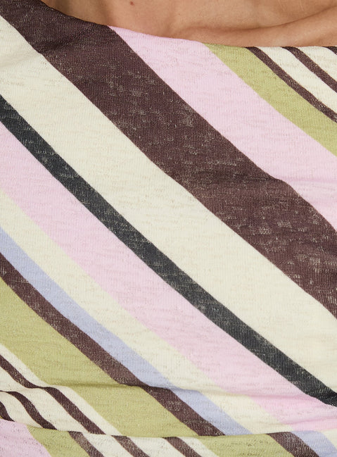Simmon Off Shoulder Romper Pink / Green Stripe