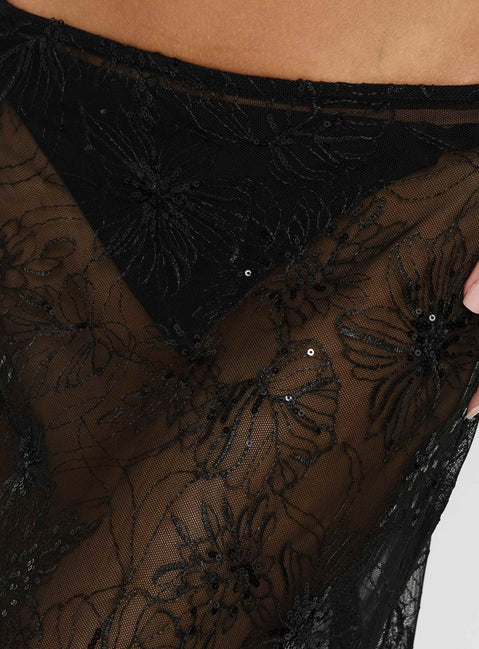 Hayess Sheer Embroidered Maxi Skirt Black womens-skirts in maxi length Princess Polly
