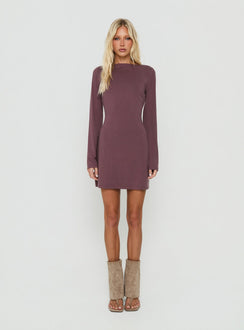 Helennah Tie Back Long Sleeve Mini Dress Dusty Purple