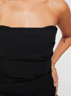 Front view of model wearing  front Princess Polly Square Neck  Bradwell Strapless Mini Dress Black