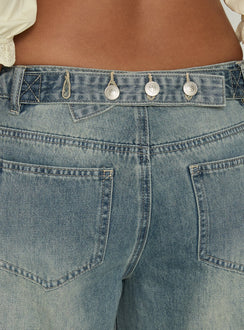 Designed with the Karlos Low Rise Cinched Baggy Jeans Vintage Mid Blue Wash in womens-jeans featuring abstract print and belt detail Princess Polly