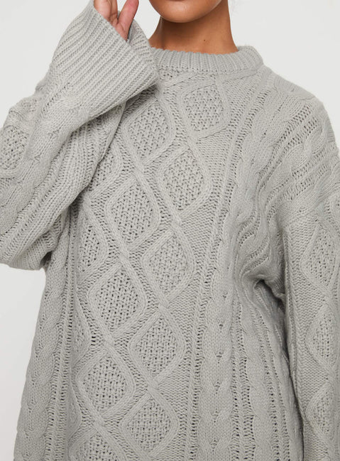 side view of model wearing Princess Polly Gigi Knit Sweater Cloud Longline Jumpers Jumpers 