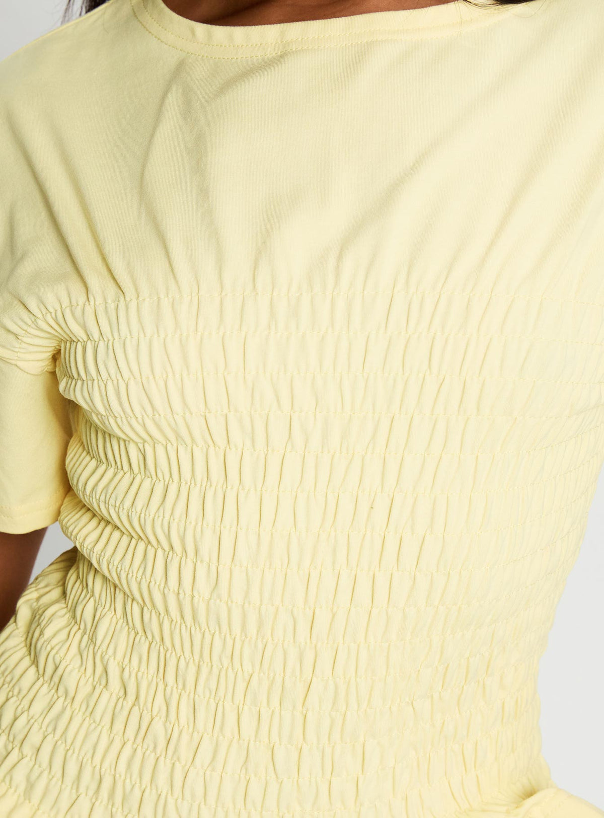 product Princess Polly Maybe Tomorrow Ruched Top Lemon Short Sleeves Crew Neck 