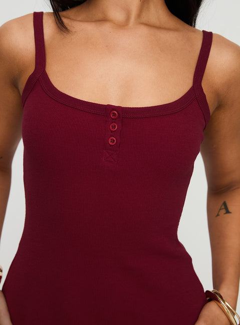 back view of model wearing Princess Polly Baseline Rib Mini Dress Red Scoop Neck 
