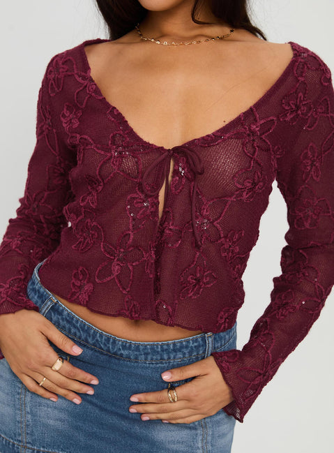 Sukita Long Sleeve Top Burgundy