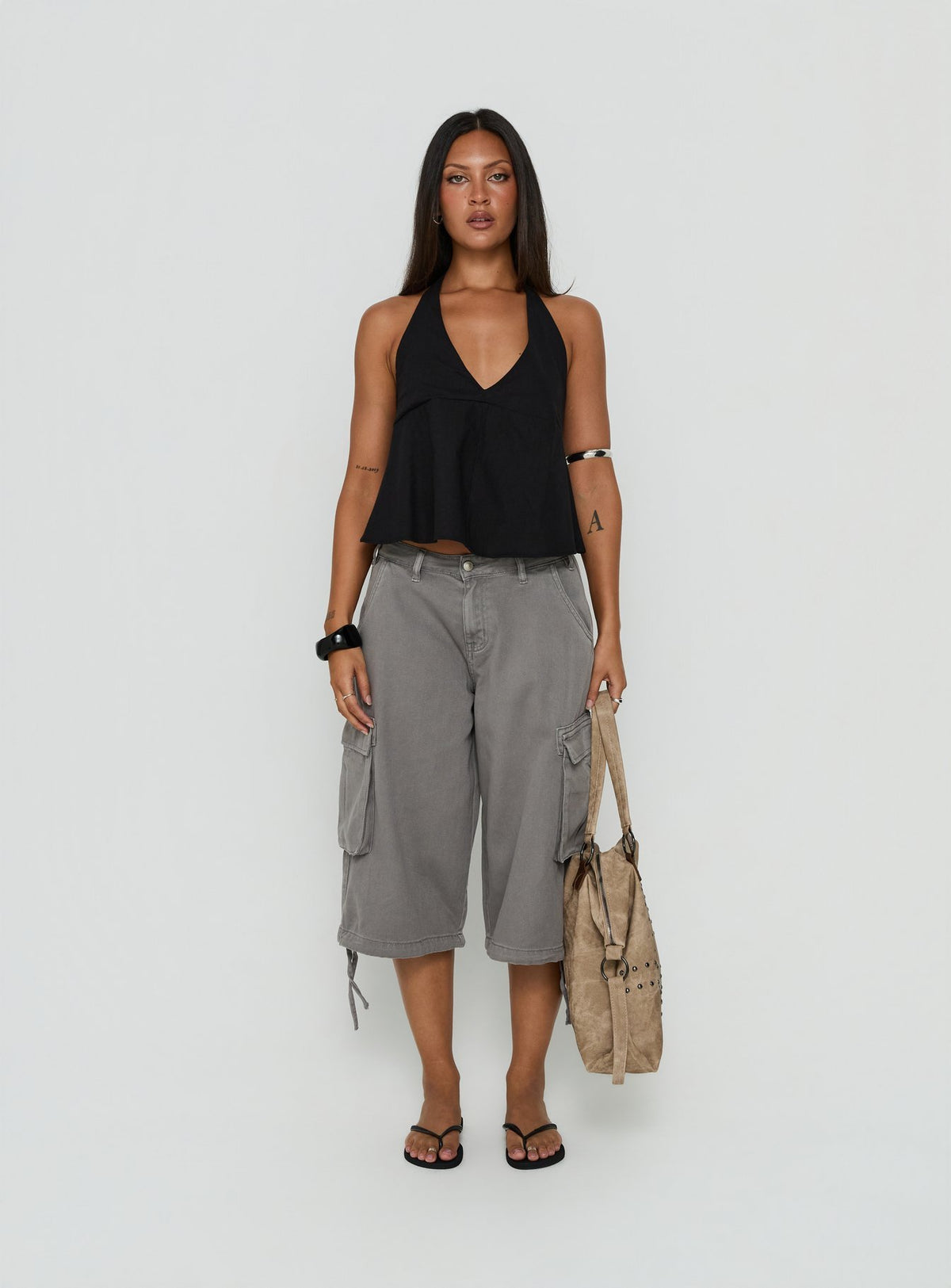Hudsen Longline Cargo Shorts Charcoal Petite