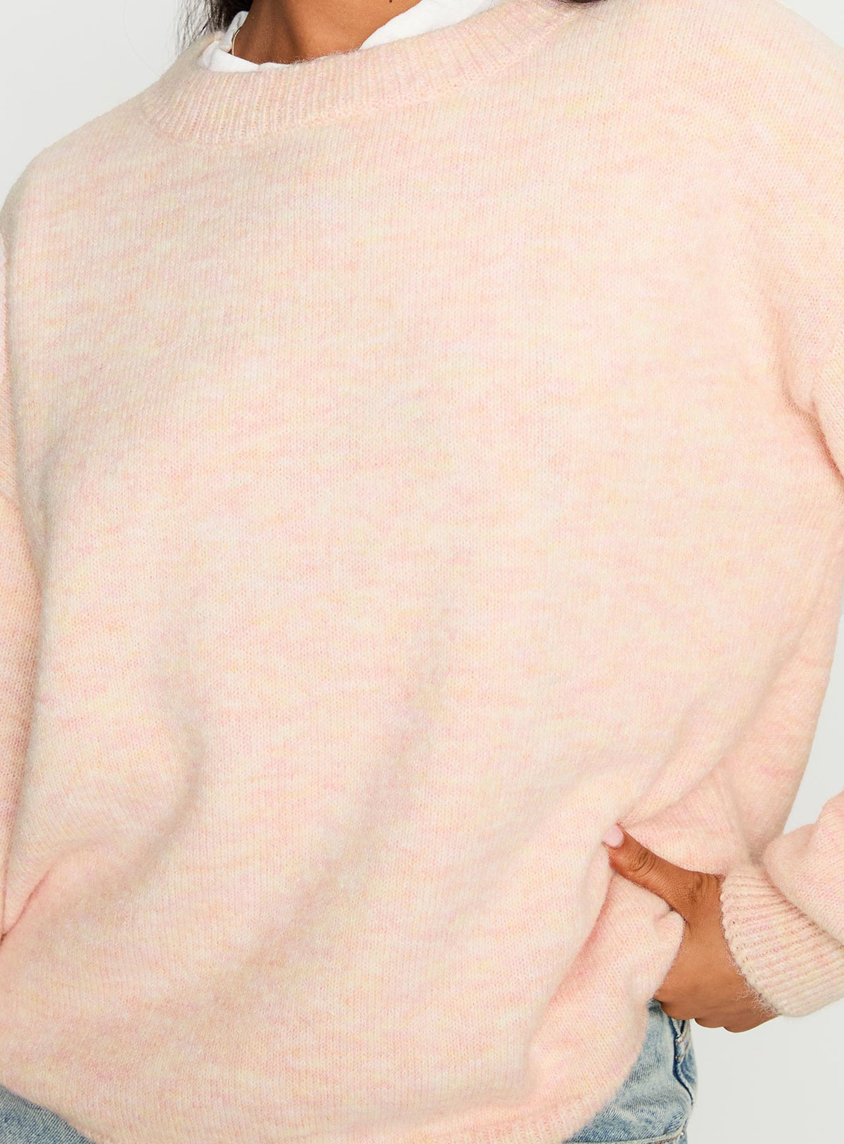 back view of model wearing Princess Polly Ryanna Sweater Pink Jumpers 