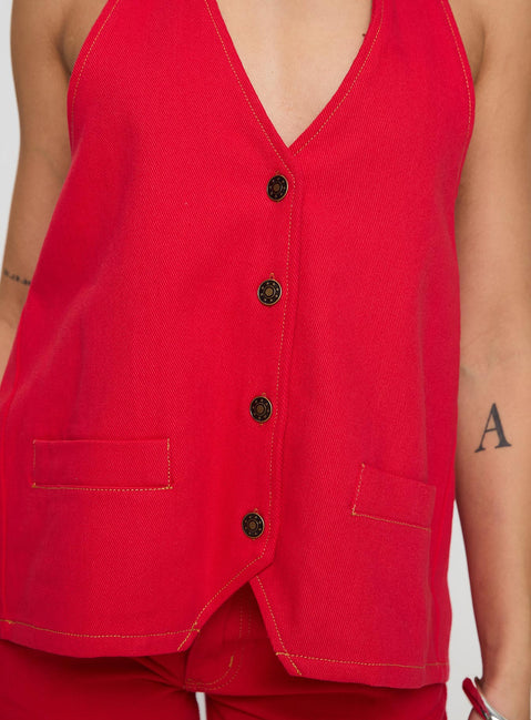 product Princess Polly Hills Halter Crimson Sleeveless V-Neck 
