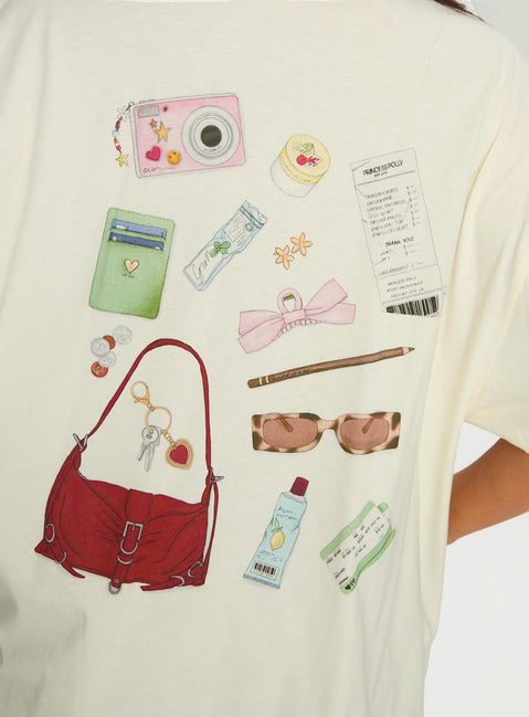 product Princess Polly What's In My Bag Graphic Top Cream / Multi Half Sleeves Crew Neck 