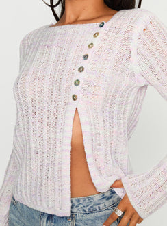 back view of model wearing Princess Polly Lenker Knit Jumper Lilac Cropped Jumpers Jumpers 