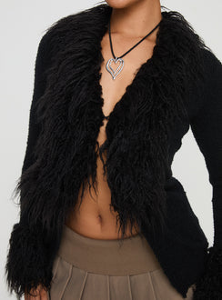 back view of model wearing Princess Polly Sistine Cardigan Black Longline Jumpers Jumpers 