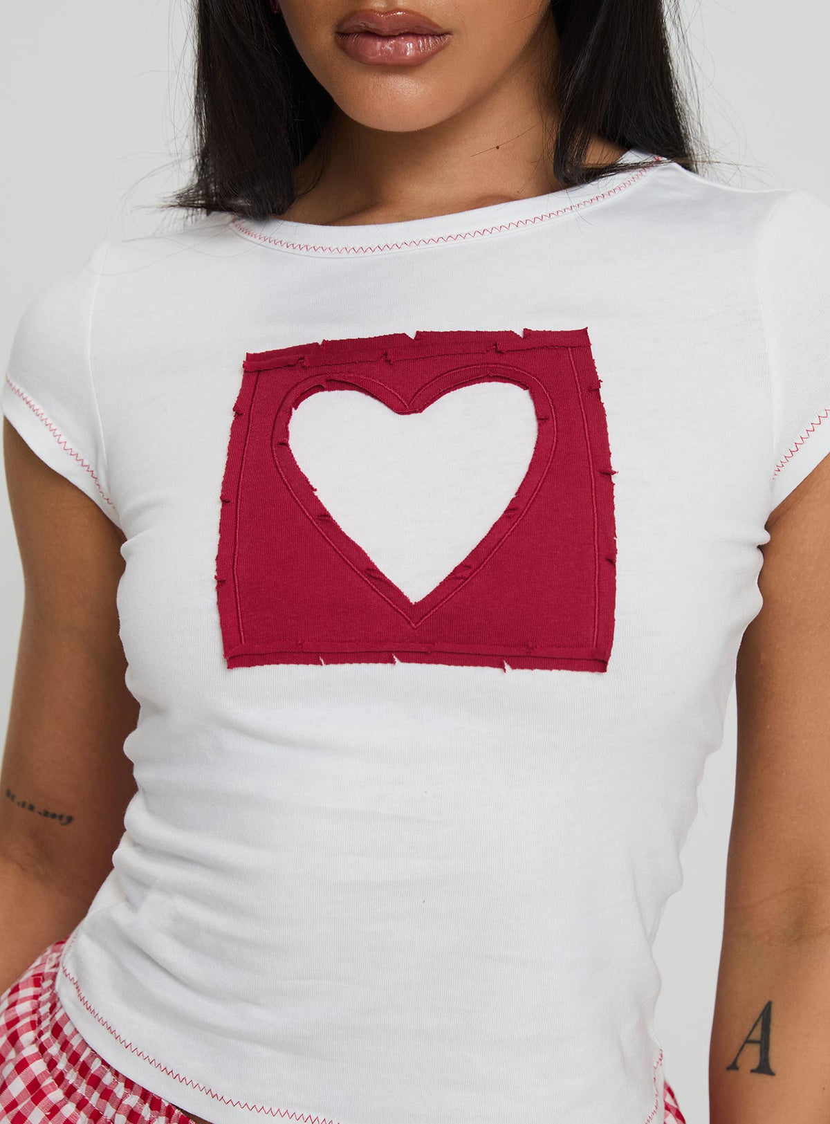 back view of model wearing Princess Polly Were Lovers Baby Tee White Short Sleeves Crew Neck 