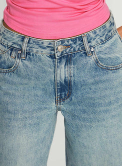 product Princess Polly Edge Of Town Mid Rise Straight Leg Jeans Vintage Blue Mid Rise Jeans Jeans 