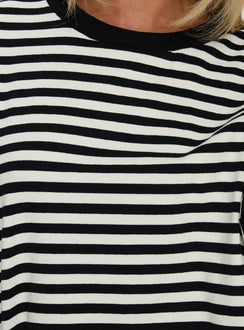 Settle Down Short Sleeve Top Black / White Stripe