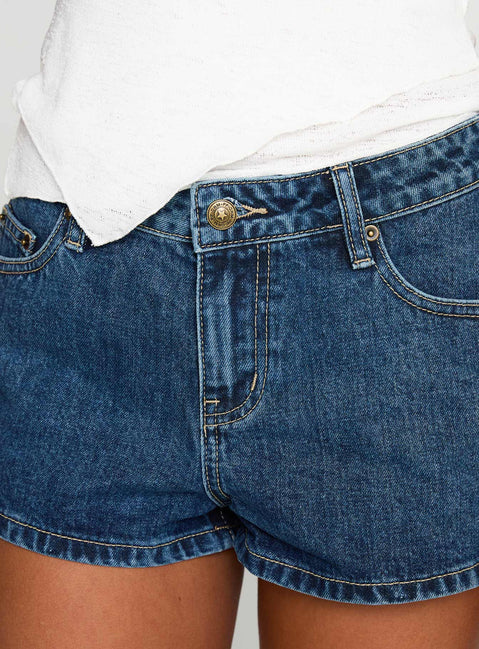 Dreamful Low Rise Mini Denim Shorts Dark Blue Wash Tall