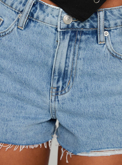 product Princess Polly Top Tier Mid Rise Denim Shorts Light Wash High Waisted Shorts 
