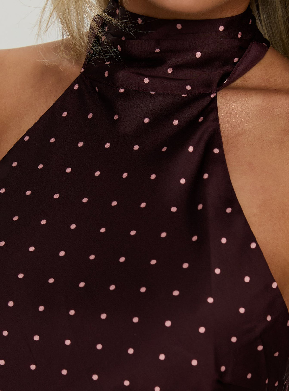 Primevere Halter Mini Dress Burgundy Polka Dot