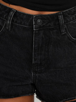 product Princess Polly Reflecting Mid Rise Denim Shorts Black Wash High Waisted Shorts 