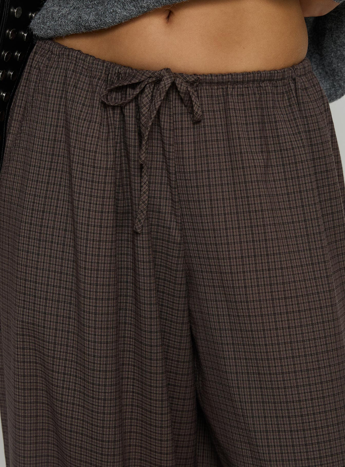 Bungala Oversized Relaxed Pants Brown Check Mid Rise Pants Pants 