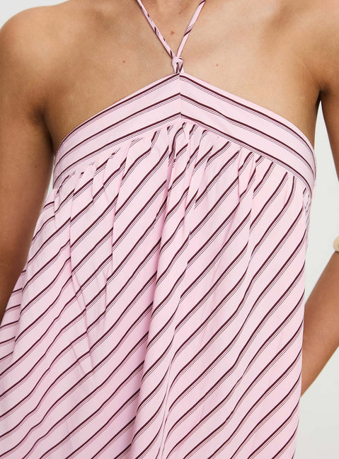 product Princess Polly Moonlit Mini Dress Pink Stripe Petite Asymmetric Neckline 