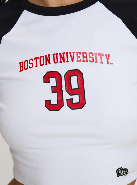 product Princess Polly Boston Homerun Graphic Top White / Black Short Sleeves Crew Neck 