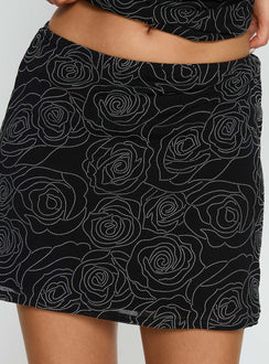 back view of model wearing Princess Polly Forget Me Diamonte Mini Skirt Black Mini Skirts Skirts 