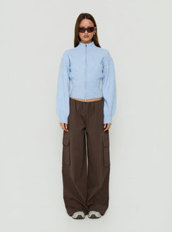Introducing the Agneta Zip Through Funnel Neck Sweater Blue womens-jumpers with short length on-body Princess Polly