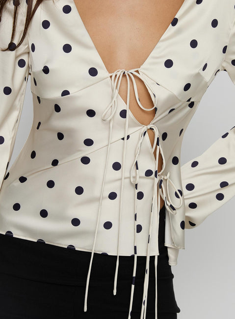 Mariah Long Sleeve Top Cream Polka