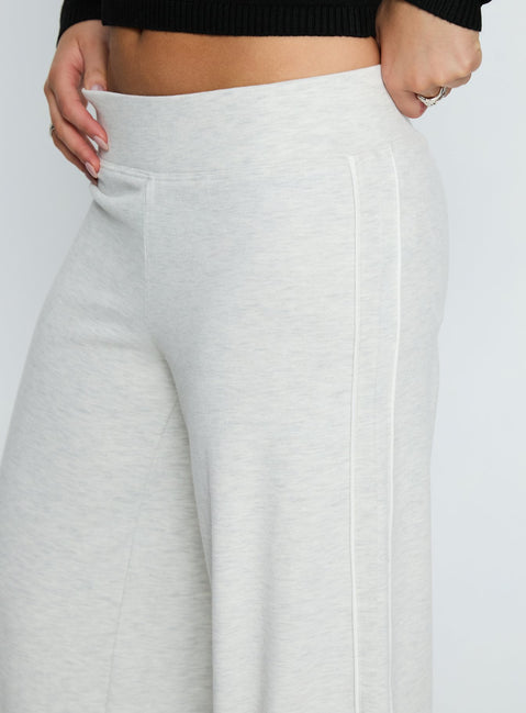 back view of model wearing Princess Polly Ascenda Straight Leg Track Pant Grey Marle Mid Rise Pants Pants 