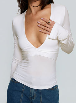 Madelon Long Sleeve Wrap Top White