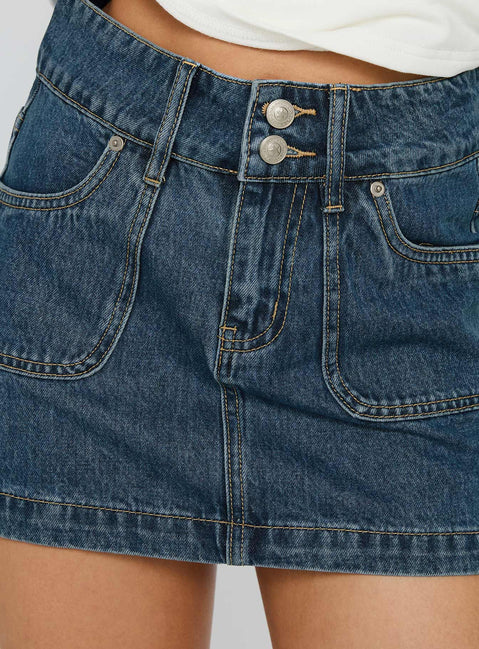 Pitcher Denim Mini Skirt Mid Blue Wash Mini Skirts Skirts 