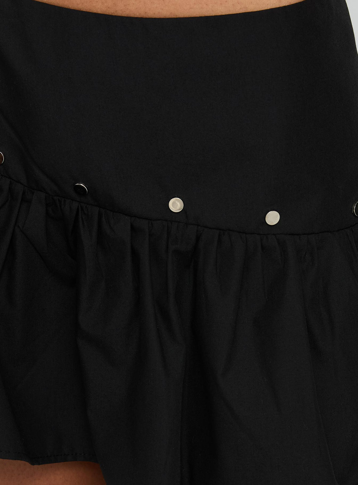 back view of model wearing Princess Polly Curtain Call Mini Skirt Black Mini Skirts Skirts 