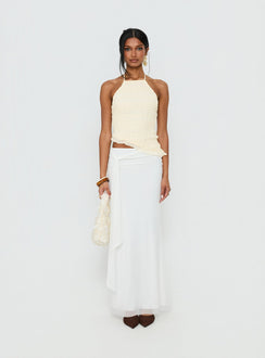   front view of model wearing Princess Polly Caviar Tie Maxi Skirt White Maxi Skirts Skirts 